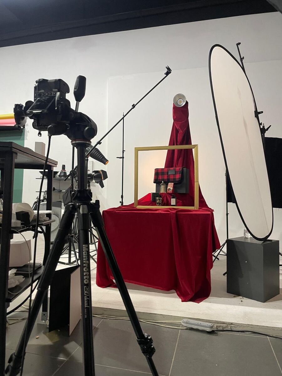 Camera and lighting setup in the studio