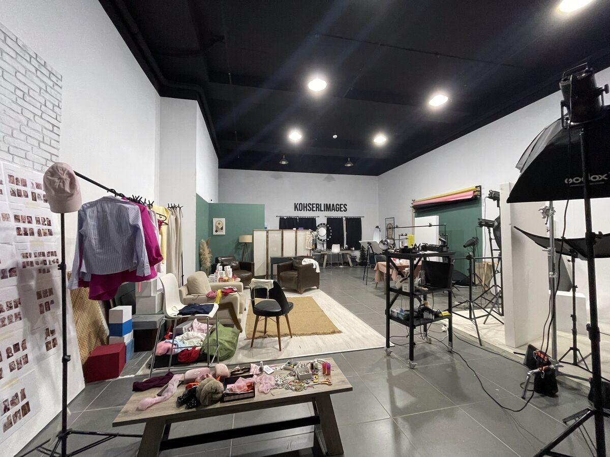 Fashion and accessory set in the studio